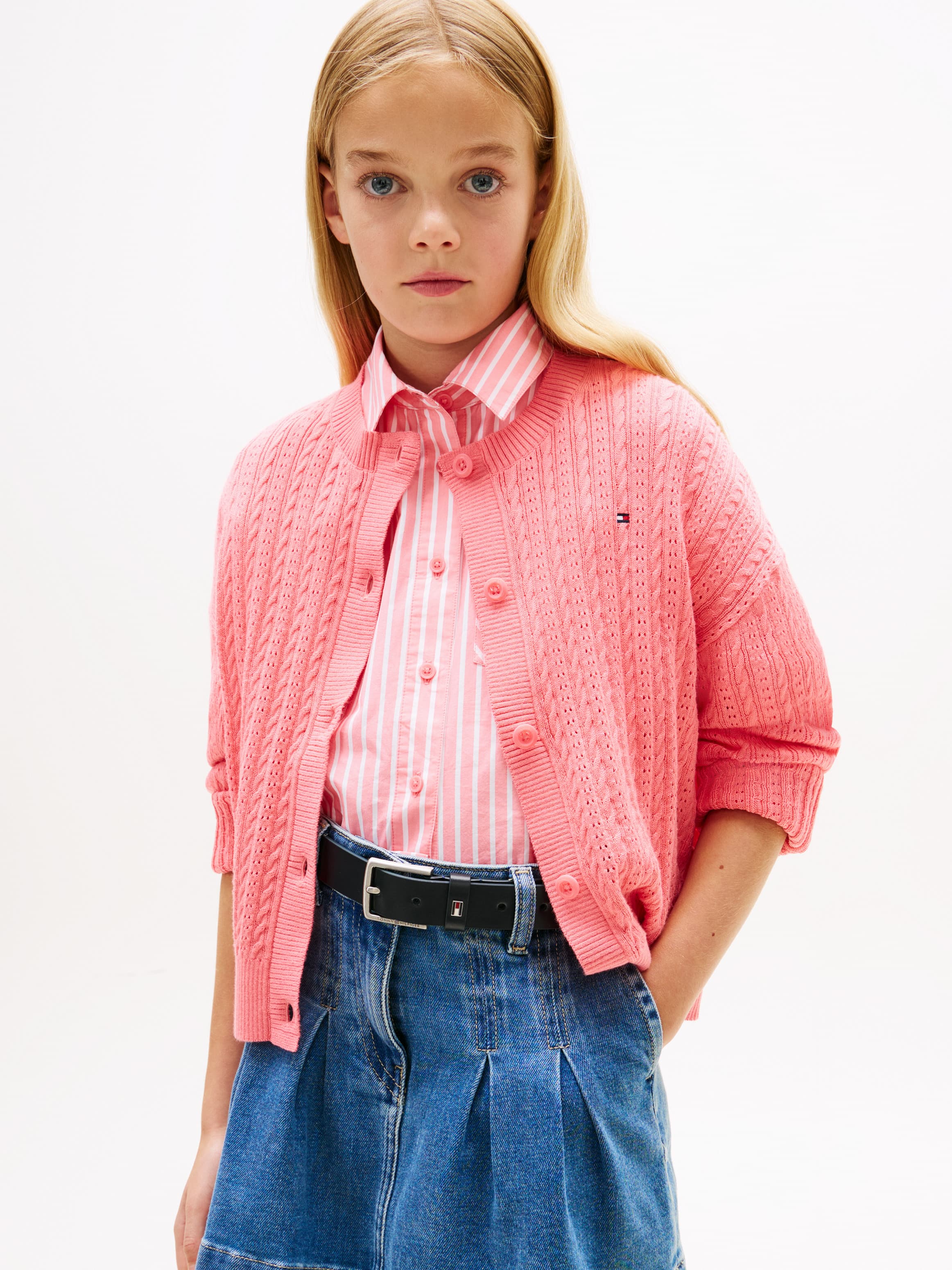 Pointelle Cable Knit Relaxed Cardigan