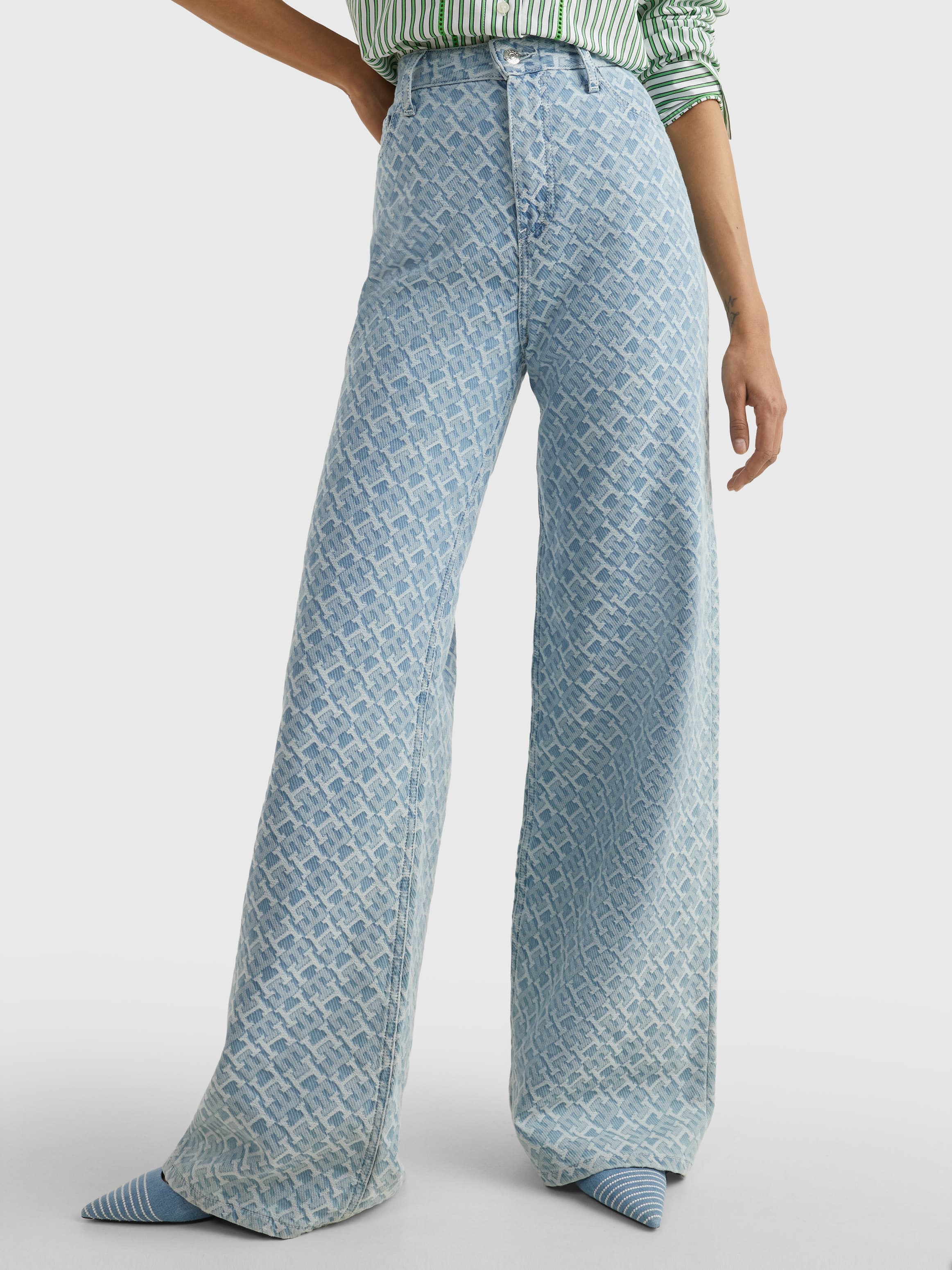 High Rise Flare Wide Monogram Jeans
