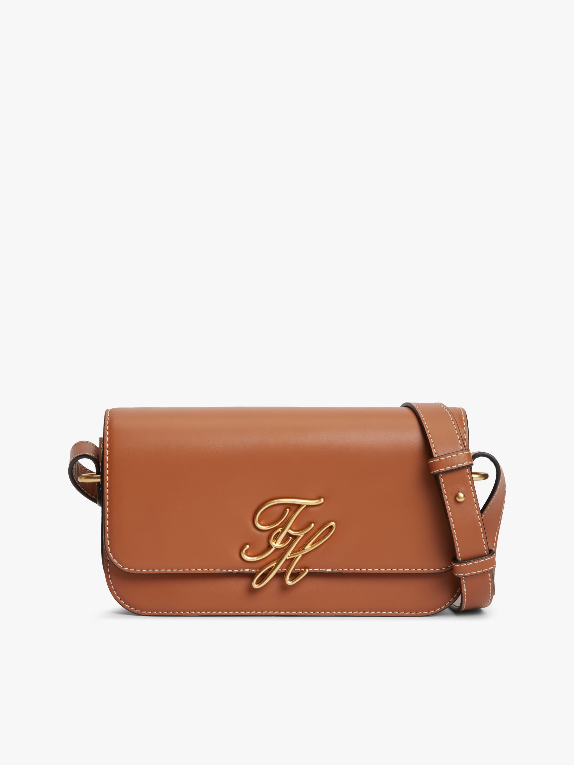 Leather Flap Logo Plaque Crossbody Bag