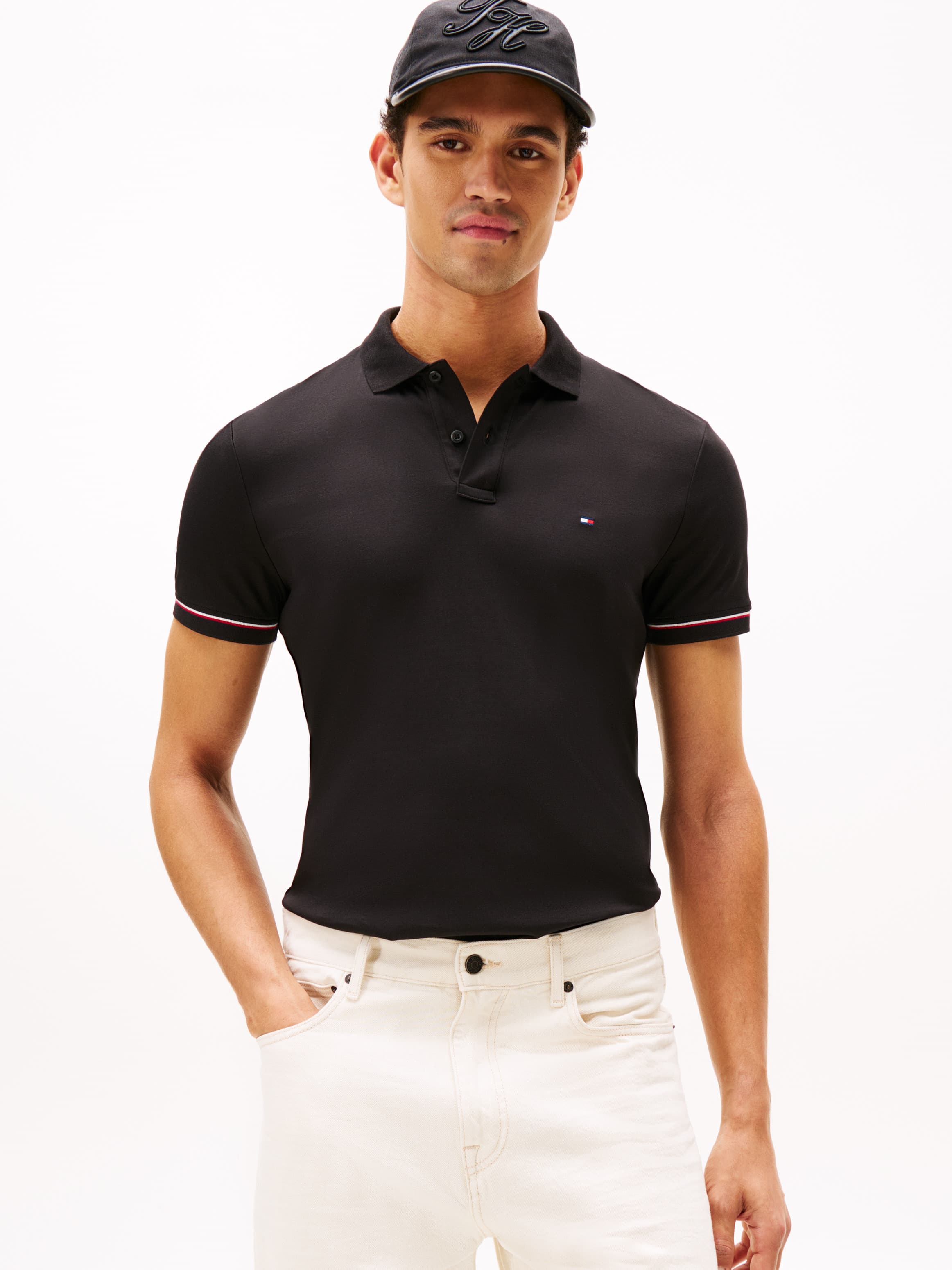 Liquid Cotton Red White and Blue Cuff Short Sleeve Polo T-Shirt